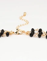 Gold Pearl Black Beaded Layered Necklace