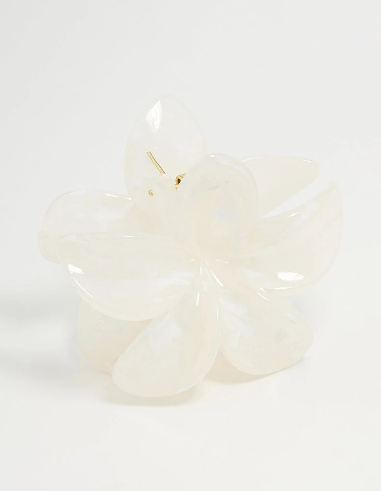 White Marble Frangipani Hair Claw Clip