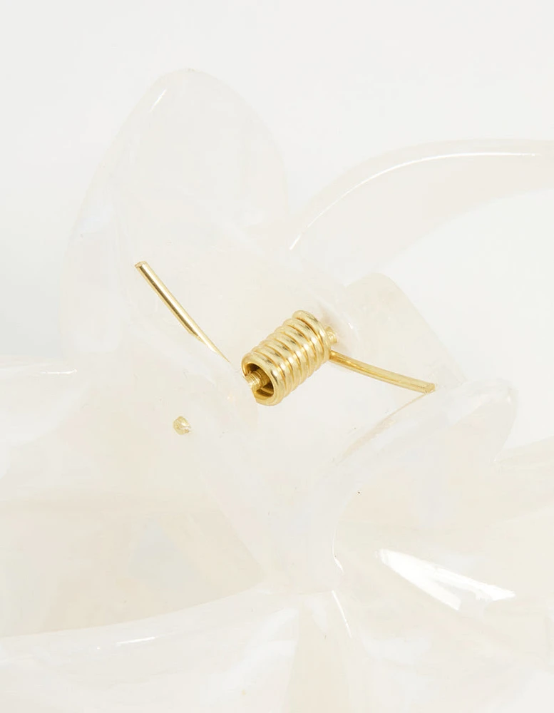 White Marble Frangipani Hair Claw Clip