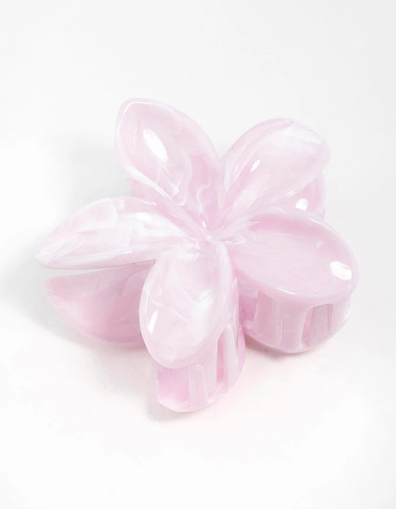 Pink Marble Frangipani Hair Claw Clip