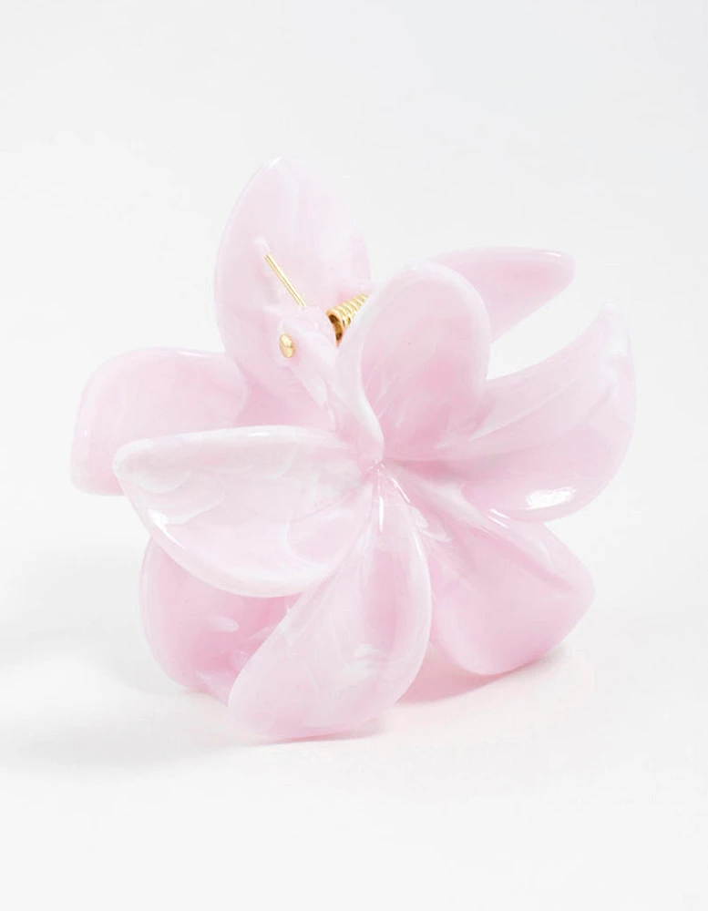 Pink Marble Frangipani Hair Claw Clip