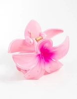 Pink Frangipani Print Hair Claw Clip