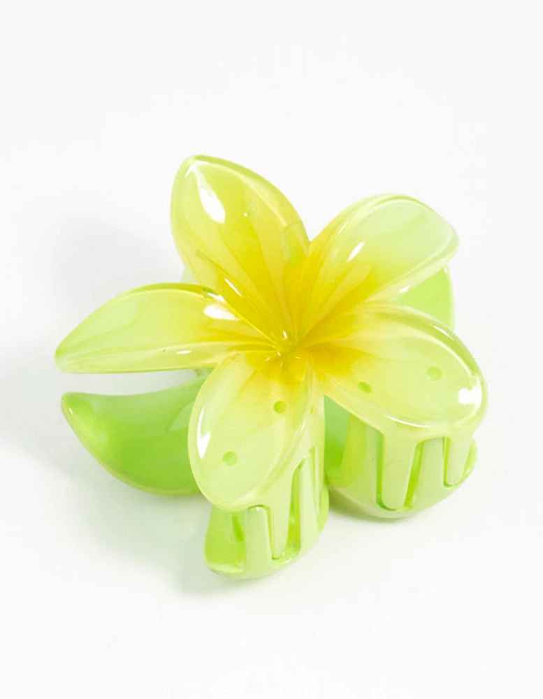 Green Frangipani Hair Claw Clip