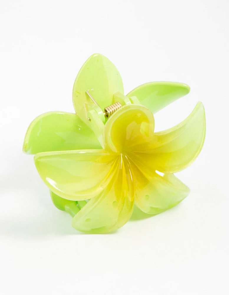 Green Frangipani Hair Claw Clip