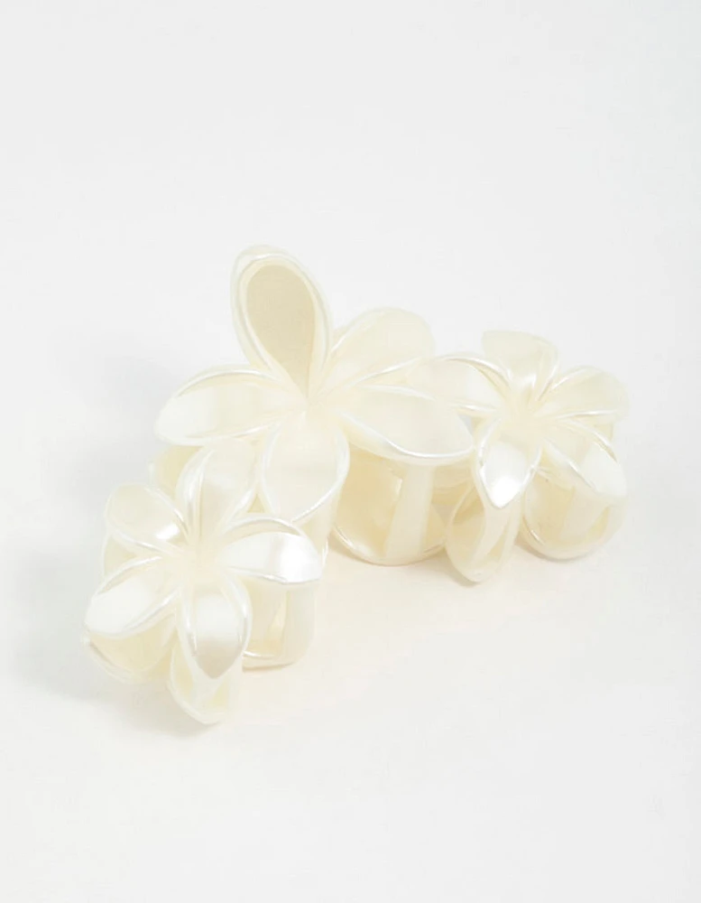 Cream Frangipani Flowers Hair Claw Clip