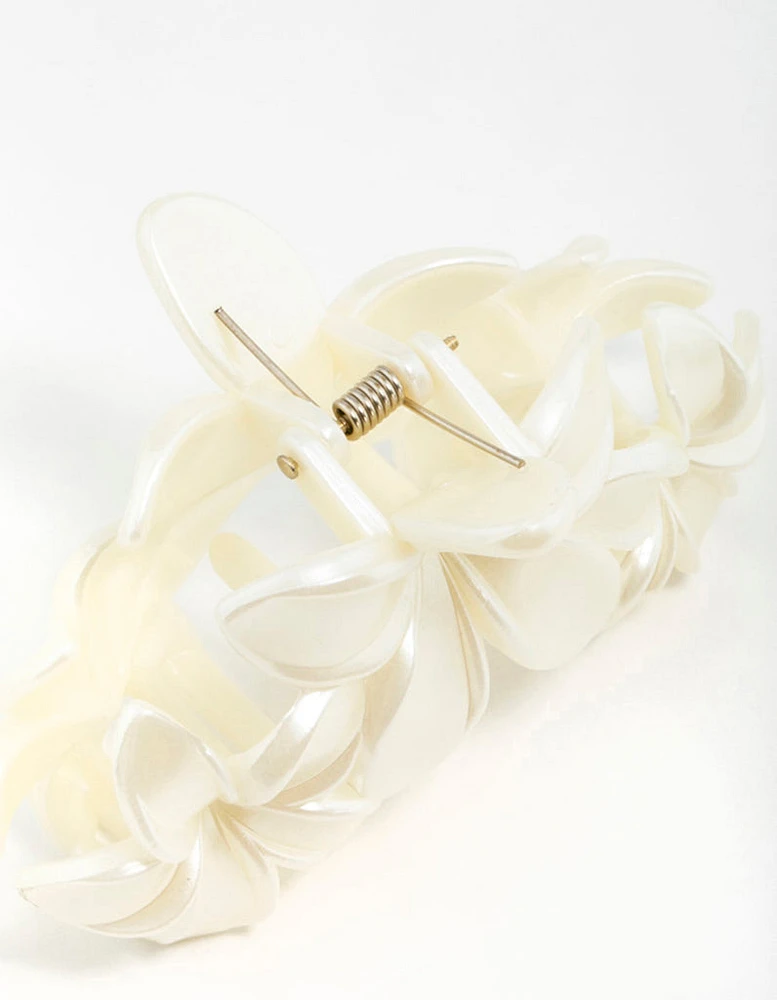 Cream Frangipani Flowers Hair Claw Clip