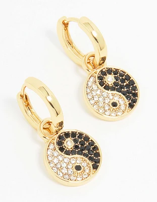 Gold Plated Sparkle Yin Yang Drop Earrings
