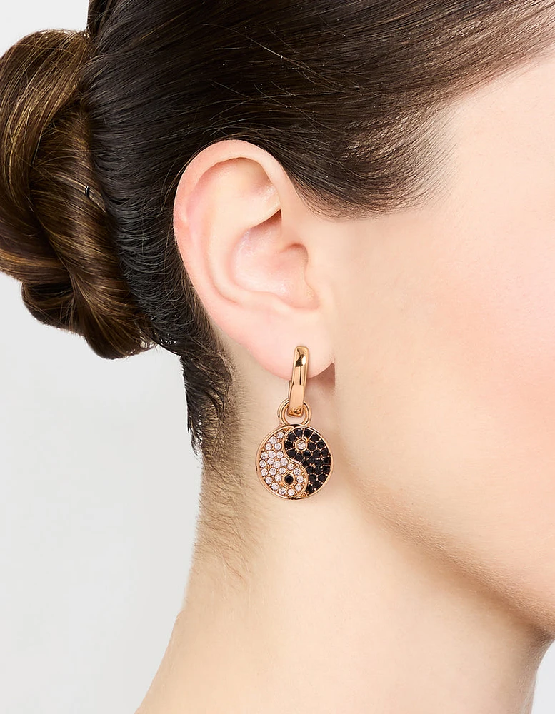 Gold Sparkle Yin Yang Drop Earrings