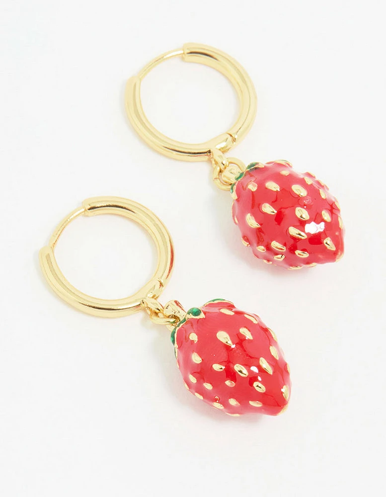 Gold Plated Strawberry Drop Earrings