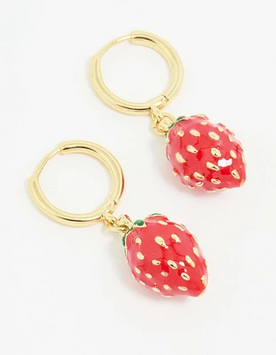 Gold Plated Strawberry Drop Earrings