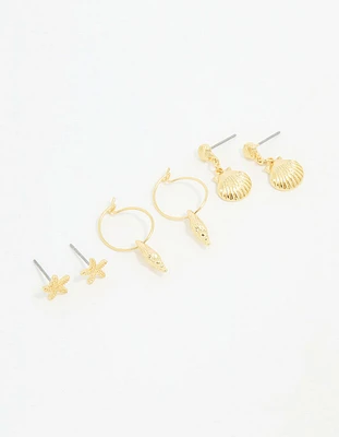 Gold Plated Seashell Earrings 3-Pack