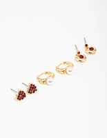 Gold Plated  Chunky Heart Stud Earrings 3-Pack