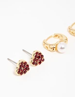 Gold Plated  Chunky Heart Stud Earrings 3-Pack