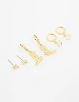 Gold Plated Cubic Zirconia Boot Earrings 3-Pack