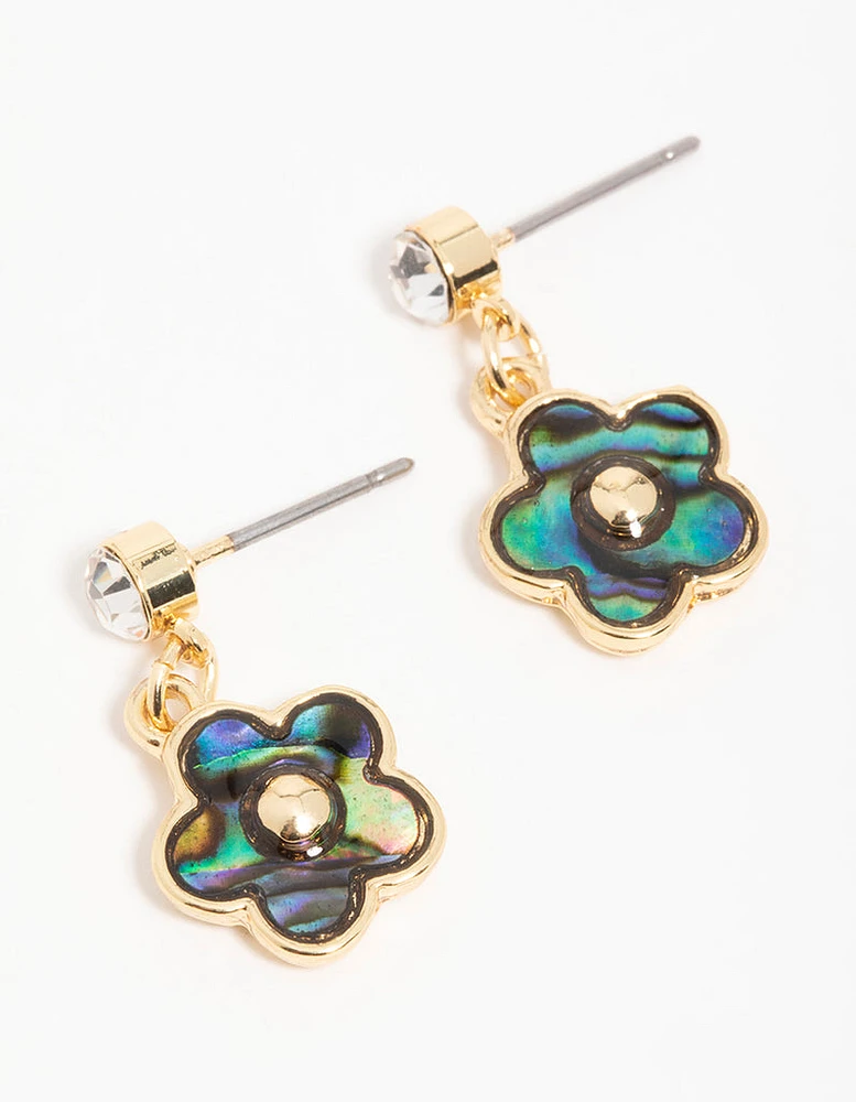 Gold Plated Blue & Green Bubble Flower Drop Earrings