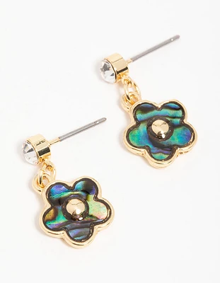 Gold Plated Blue & Green Bubble Flower Drop Earrings