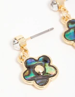 Gold Plated Blue & Green Bubble Flower Drop Earrings