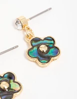 Gold Plated Blue & Green Bubble Flower Drop Earrings
