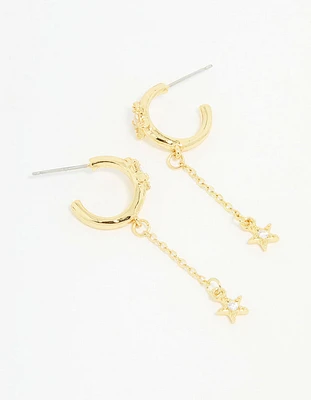 Gold Plated Cubic Zirconia Star Chain Drop Earrings