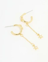 Gold Plated Cubic Zirconia Star Chain Drop Earrings