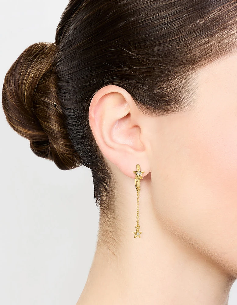 Gold Plated Cubic Zirconia Star Chain Drop Earrings