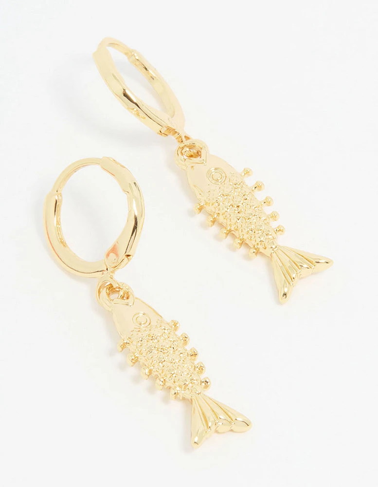 Gold Plated Dainty Fish Drop Earrings