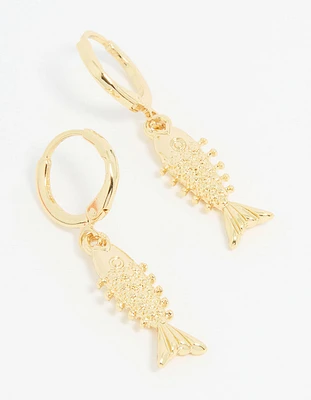 Gold Plated Dainty Fish Drop Earrings