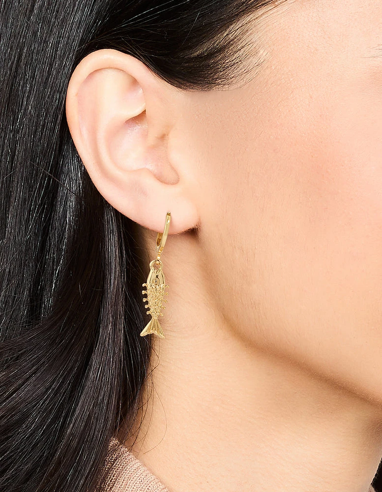 Gold Plated Dainty Fish Drop Earrings