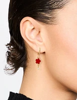 Gold Plated Red Cubic Zirconia Floral Droplet Earrings