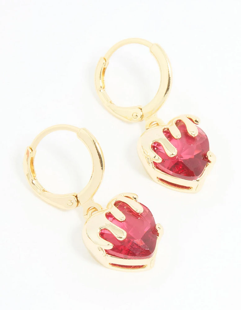 Gold Plated Melting Pink Heart Drop Earrings
