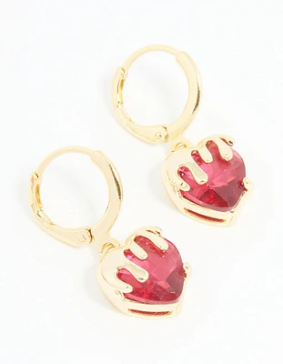 Gold Plated Melting Pink Heart Drop Earrings