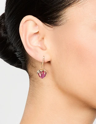 Gold Melting Pink Heart Drop Earrings