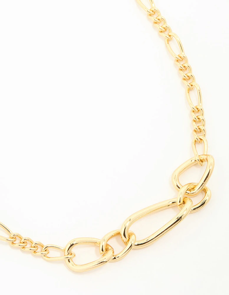 Gold Plated Mixed Link Chunky Necklace