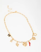 Gold Plated Chilli & Cactus Charm Pendant Necklace