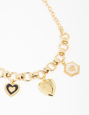 Gold Plated  Heart & Moon Charm Necklace