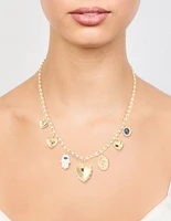 Gold Plated Evil Eye & Heart Charm Necklace