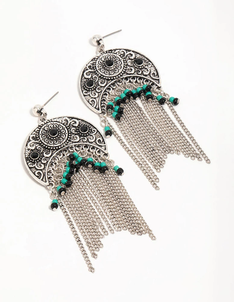 Silver Textured Patterned Drop Earrings