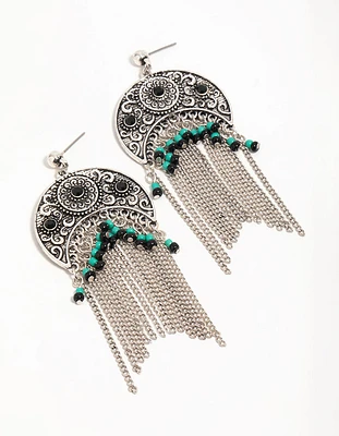 Silver Textured Patterned Drop Earrings