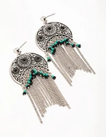 Silver Textured Patterned Drop Earrings