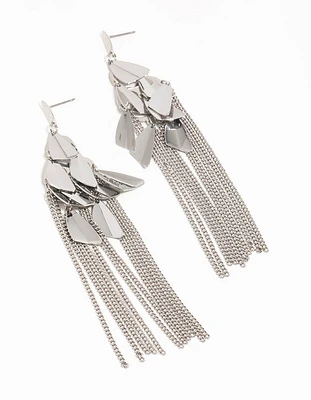 Silver Petal Box Chain Waterfall Drop Earrings