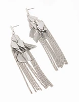 Silver Petal Box Chain Waterfall Drop Earrings