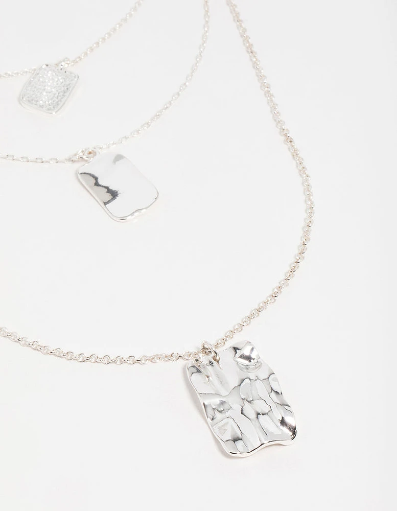 Silver Rectangle Pendants Layered Necklace