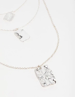 Silver Rectangle Pendants Layered Necklace