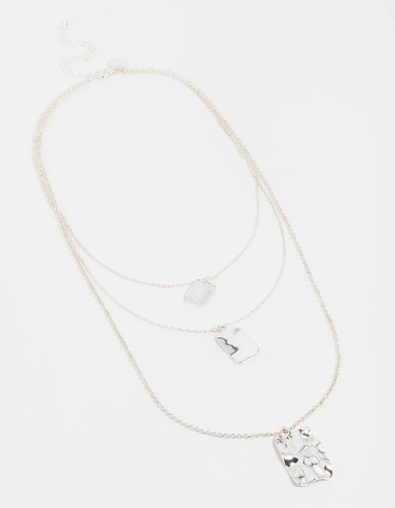 Silver Rectangle Pendants Layered Necklace
