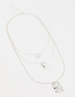 Silver Rectangle Pendants Layered Necklace