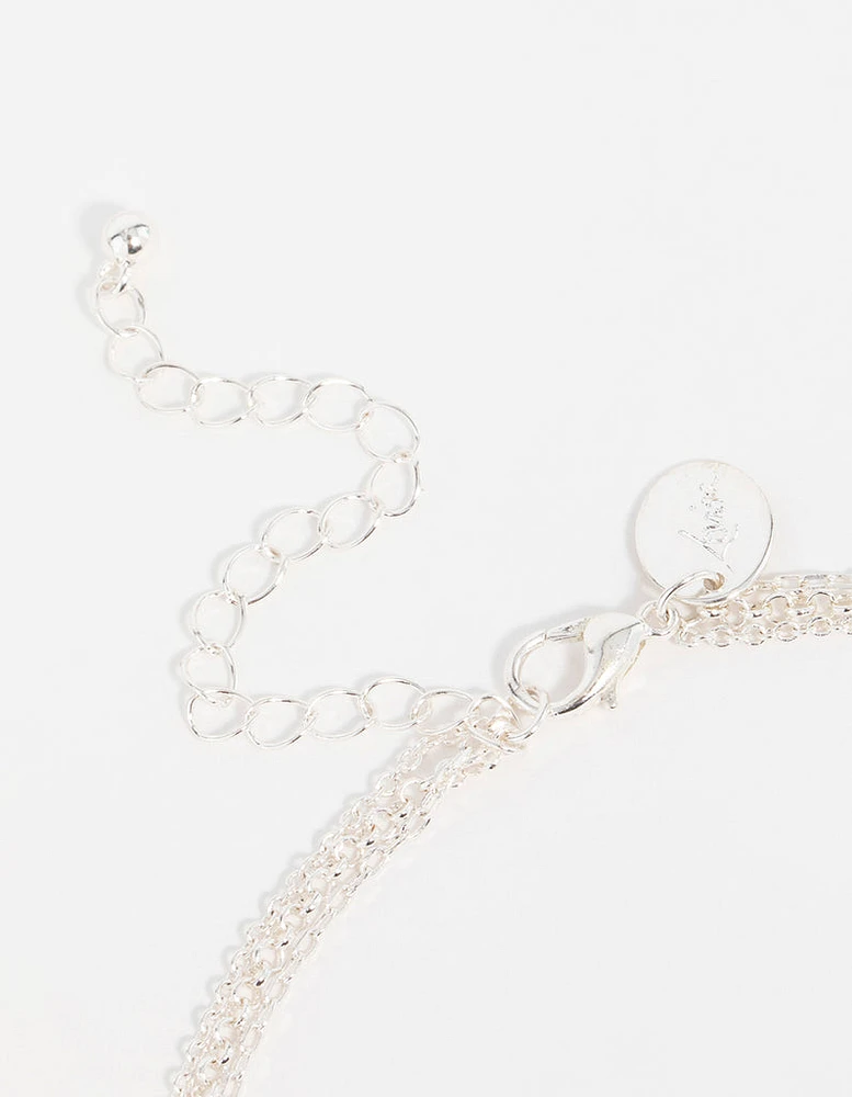 Silver Rectangle Pendants Layered Necklace