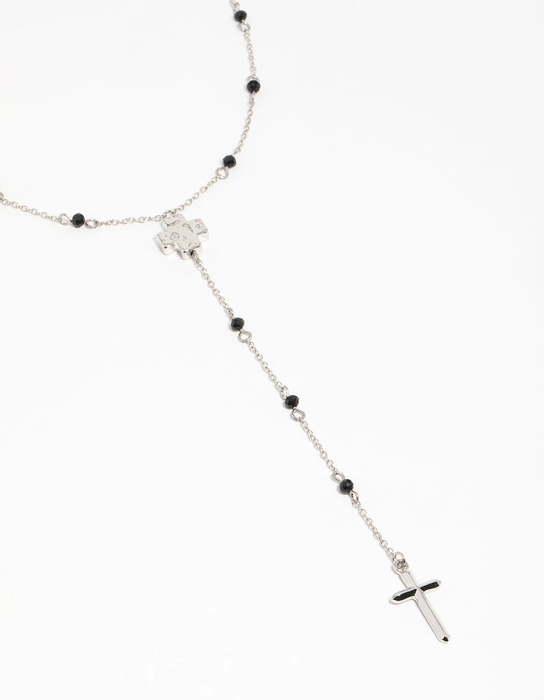 Silver Cross Station Y-Necklace