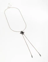 Silver Textured Black Stone Rhombus Y-Necklace