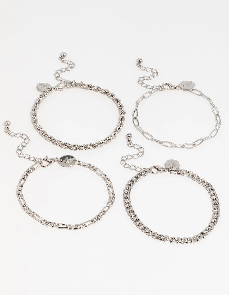 Silver Chain Bracelets 4-Pack