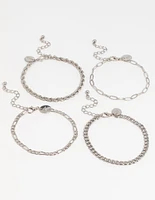 Silver Chain Bracelets 4-Pack